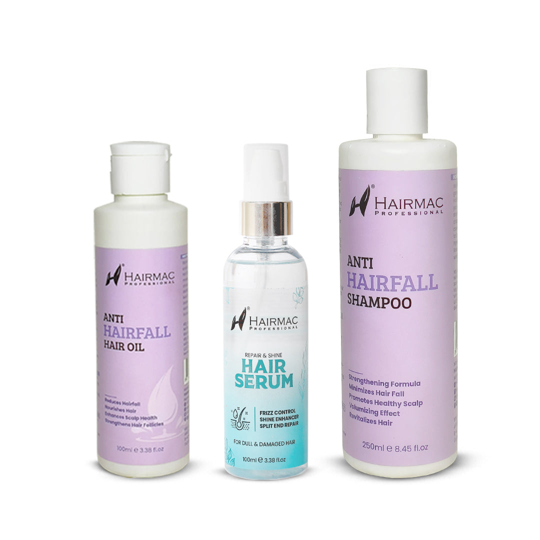 Anti Hair Fall Shampoo, Anti Hair Fall Hair Oil and Repair & Shine Hair Serum